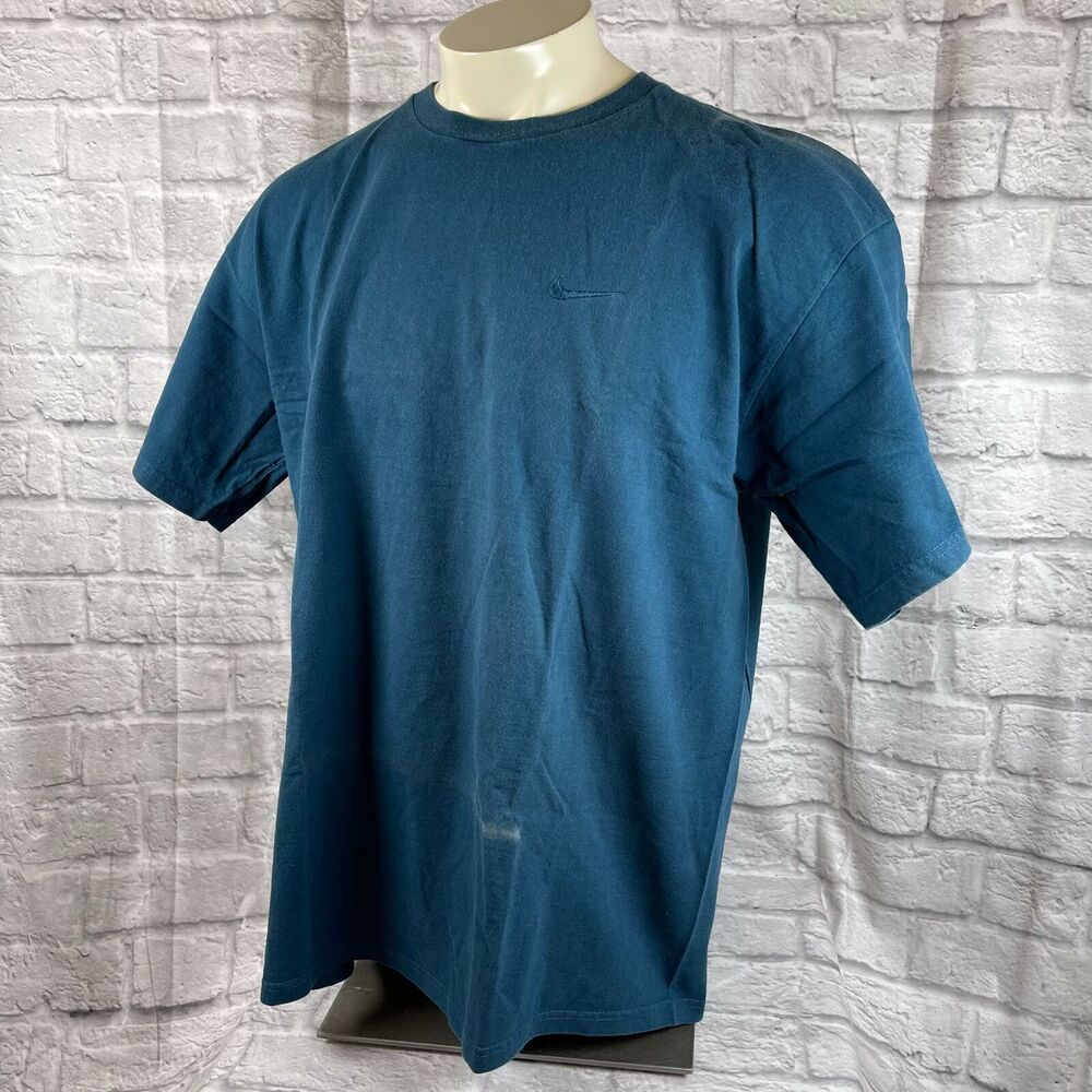 VTG Nike Embroidered Swoosh Logo Blue Men's XL T-Shirt 100% Cotton Made In USA